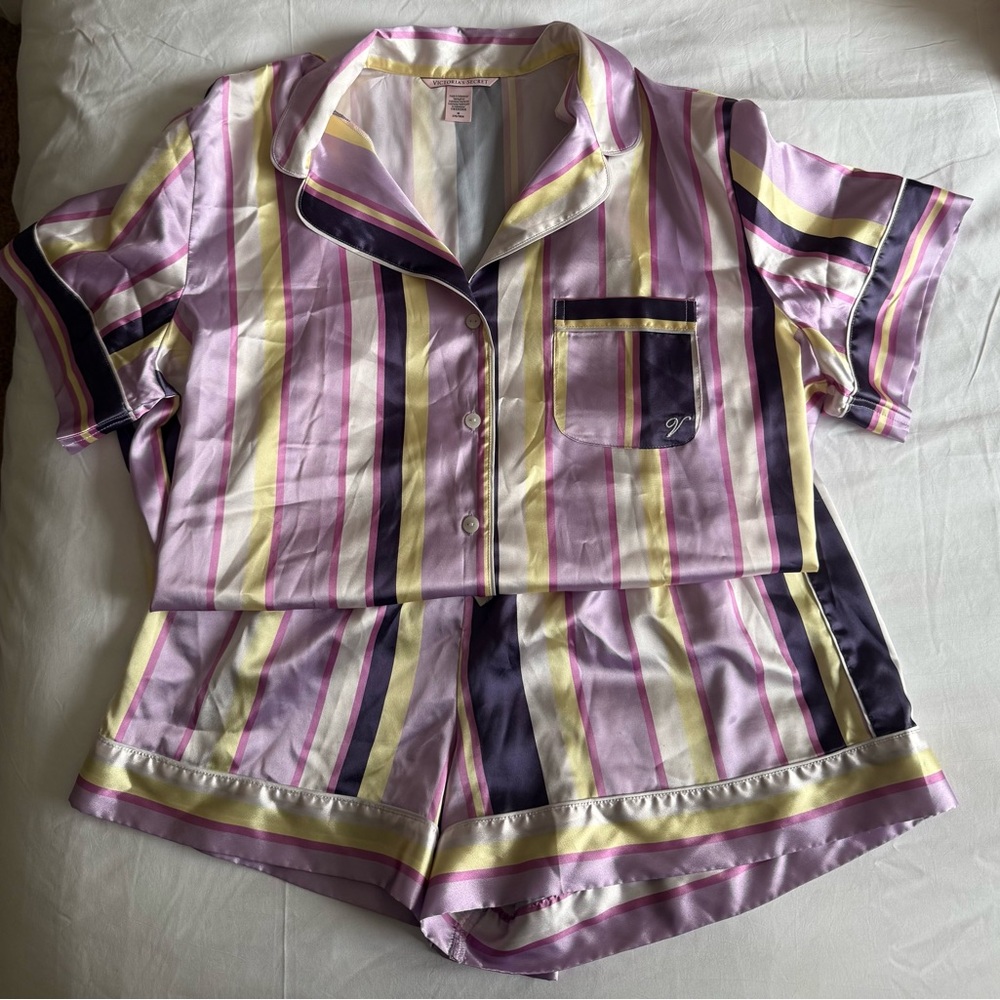 Victoria's Secret Pink and Yellow Striped Pajama Set